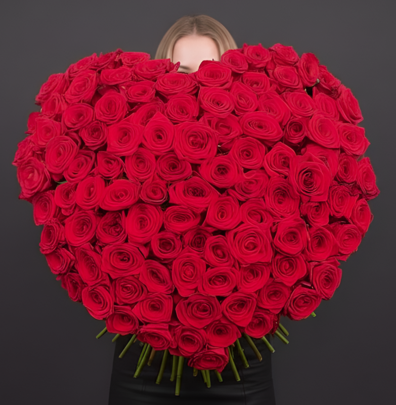 101 роза Букет Огненное сердце