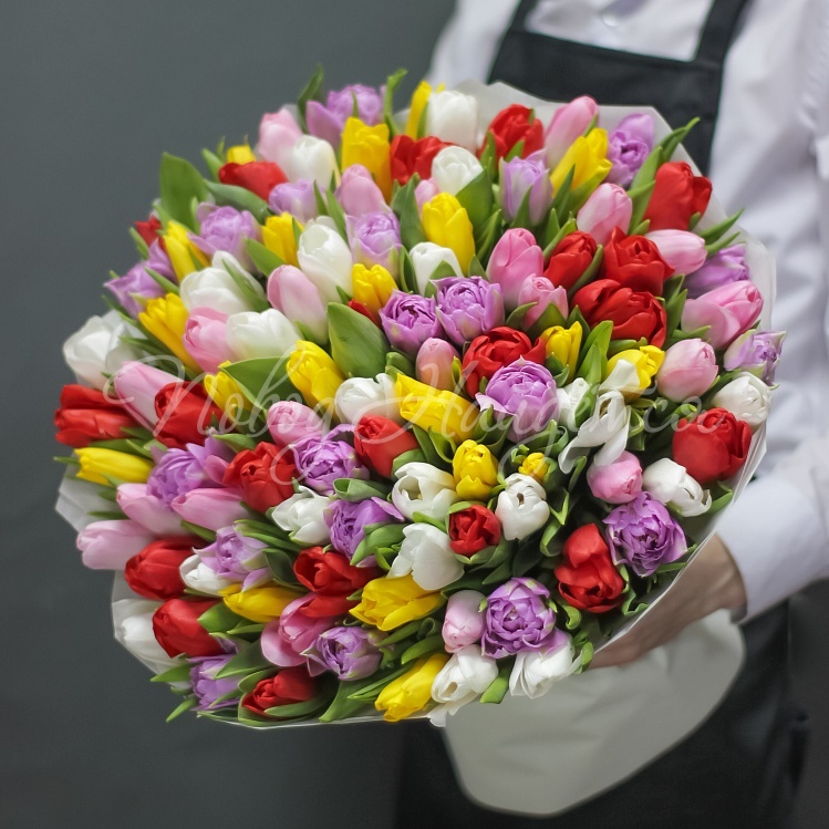 Букет разноцветных тюльпанов