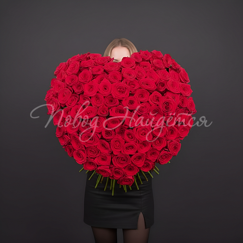 101 роза Букет Огненное сердце