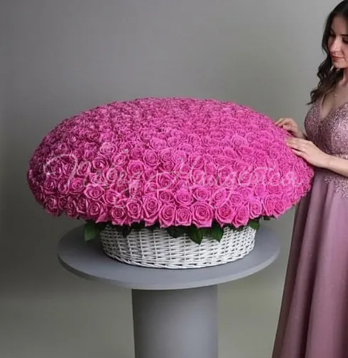 Букет 501 розовая роза в корзине — Повод Найдется