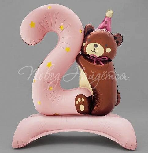 Цифры Цифра 2 розовая с Мишкой