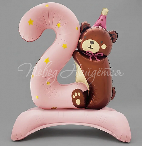Цифры Цифра 2 розовая с Мишкой