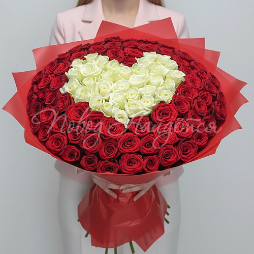 101 роза Букет Белое сердце
